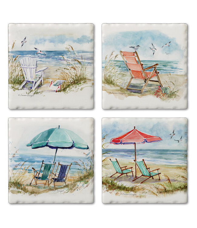 Highland Home Coastal Moments 4 Pk Tumbled Tile Assorted Coaster
