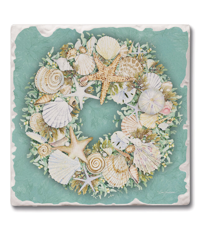 Highland Home Coastal Wreath 4 Pack Single Image Coaster SQ