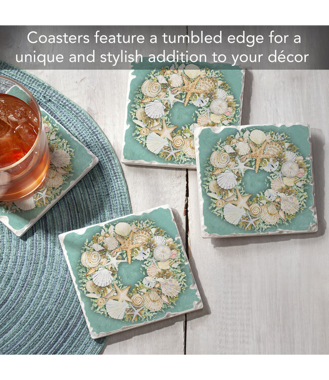 Highland Home Coastal Wreath 4 Pack Single Image Coaster SQ