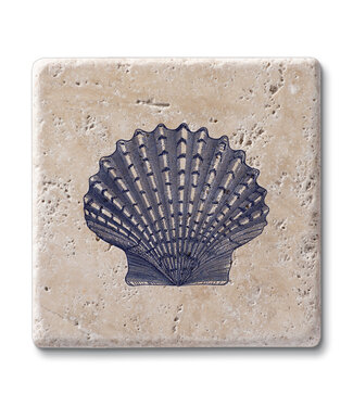 Highland Home Scallop Shell 4 Pk Travertine Coaster Square