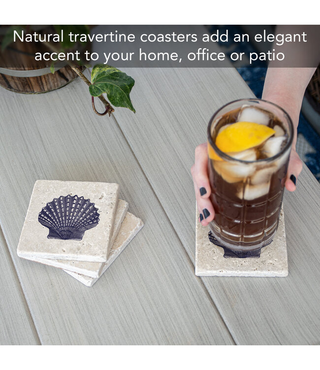 Highland Home Scallop Shell 4 Pk Travertine Coaster Square
