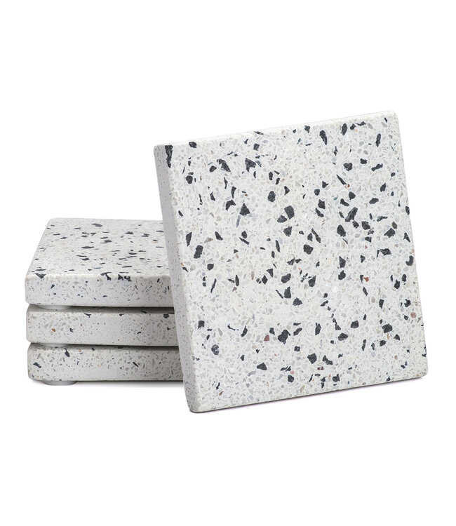 Highland Home Square White Terrazzo Marble Coasters Set Of 4