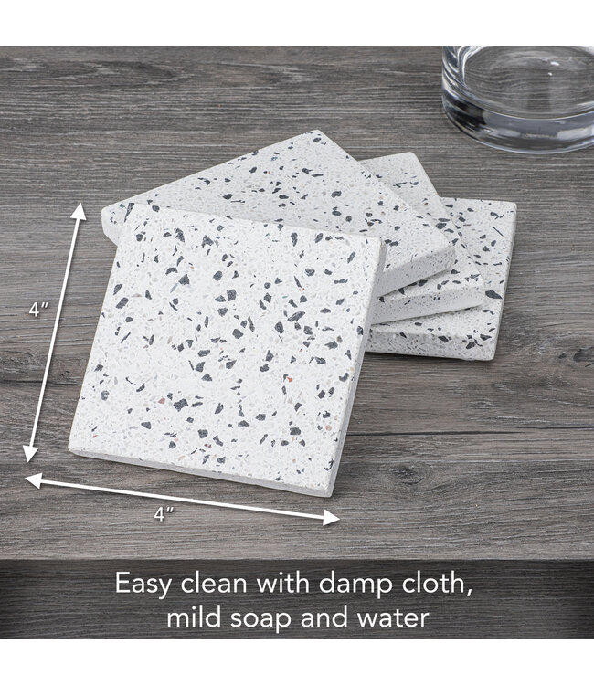 Highland Home Square White Terrazzo Marble Coasters Set Of 4