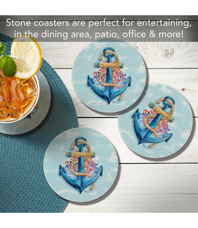 Highland Home Submerged Anchor 4 PK Single Image Coaster Set+AC0-Round