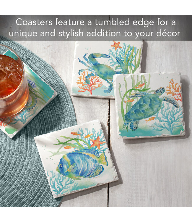 Highland Home Tumbled Tile Coaster Set Asstd Sealife Seranade