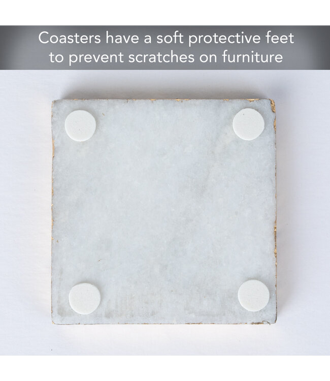 Highland Home White Marble Coasters With Gold Painted Edges Set Of 4