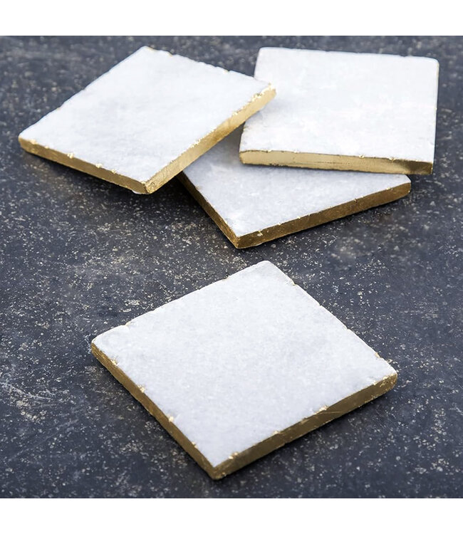 Highland Home White Marble Coasters With Gold Painted Edges Set Of 4