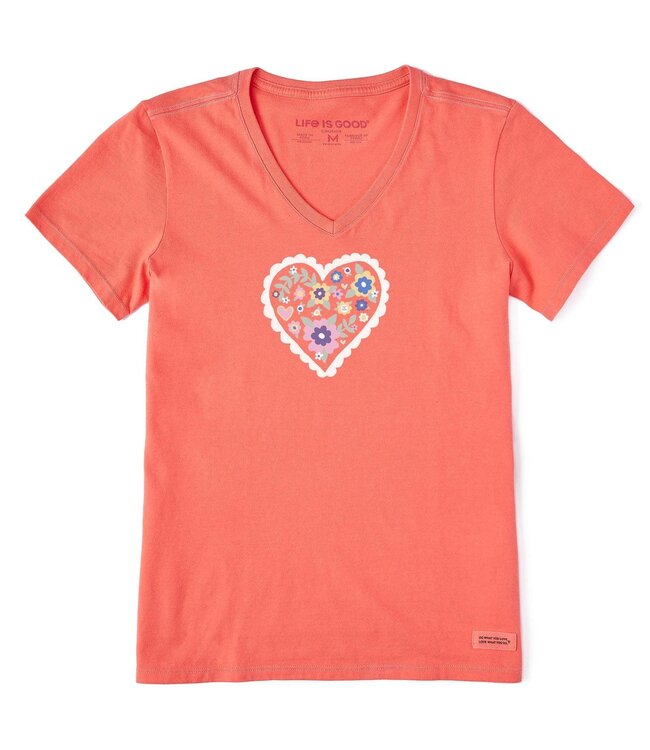 Life Is Good Womens Crusher Lite V Clean Cute Flower Mango Orange