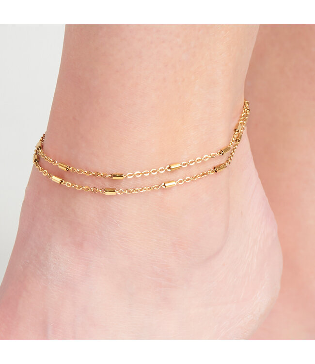 Howards 2 Rows Dainty Bar Chain Anklet Gold Linch 8