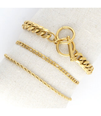 Howards Narelle Waterproof Figaro Chain Bracelet Set Gold 6 3/4" with 1.5" Extender