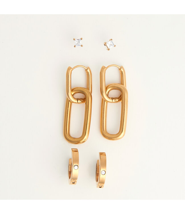 Howards Narelle Waterproof Double Linked Hoop Earring Trio Gold