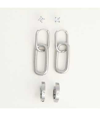 Howards Narelle Waterproof Double Linked Hoop Earring Trio Silver