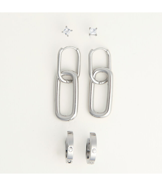Howards Narelle Waterproof Double Linked Hoop Earring Trio Silver