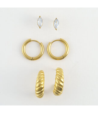 Howards Narelle Waterproof Half Moon Hoop Earring Trio Gold