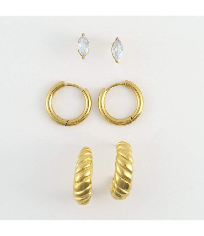 Howards Narelle Waterproof Half Moon Hoop Earring Trio Gold