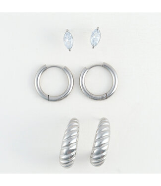 Howards Narelle Waterproof Half Moon Hoop Earring Trio Silver