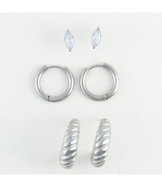 Howards Narelle Waterproof Half Moon Hoop Earring Trio Silver