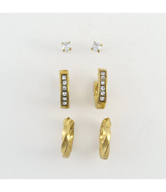 Howards Narelle Waterproof Pave Hoop Earring Trio Gold