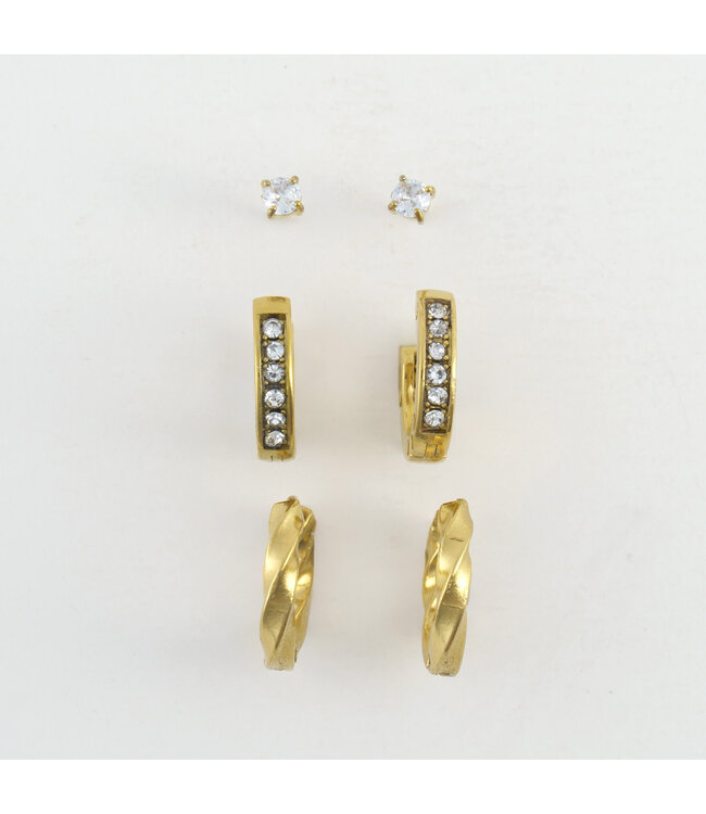 Howards Narelle Waterproof Pave Hoop Earring Trio Gold