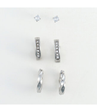 Howards Narelle Waterproof Pave Hoop Earring Trio Silver