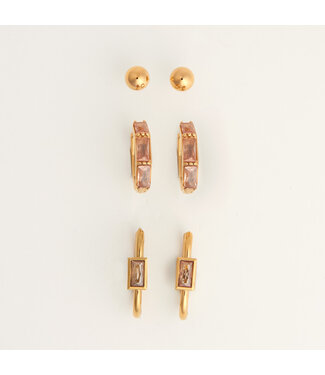 Howards Narelle Waterproof Rectangle Hoop Earring Trio Gold