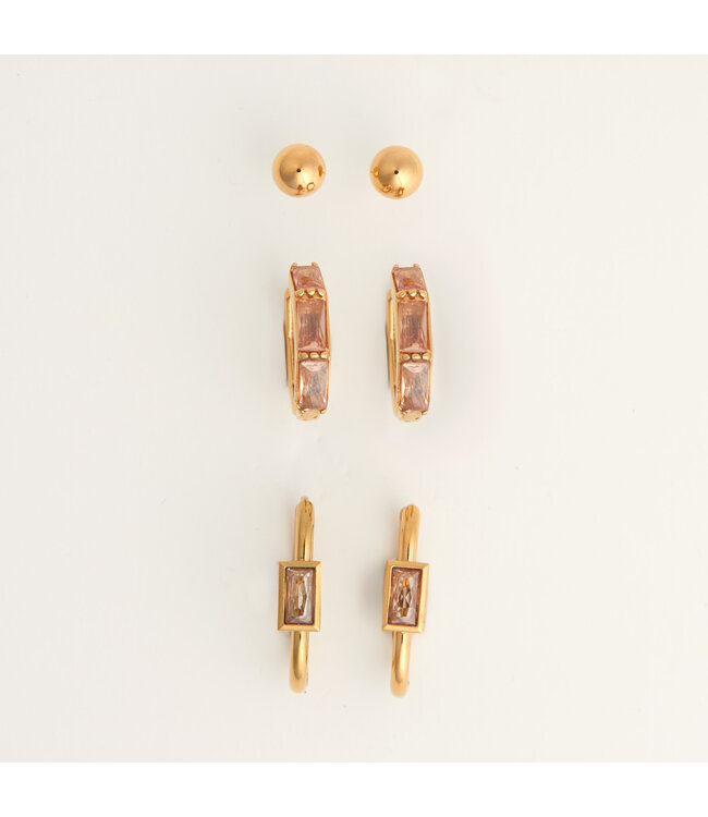 Howards Narelle Waterproof Rectangle Hoop Earring Trio Gold