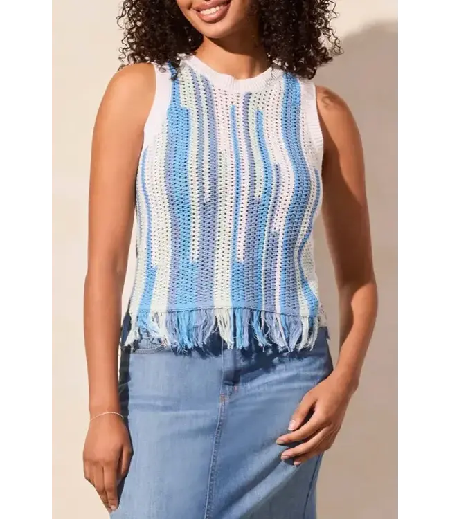 Tribal Crew Neck Fringed Hem Sweater