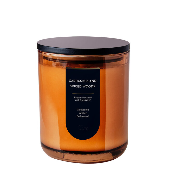 Cue Candles Cardamom and Spiced Woods 12oz Candle Amber