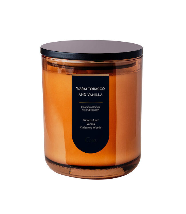 Cue Candles Warm Tobacco and Vanilla 12oz Candle Amber