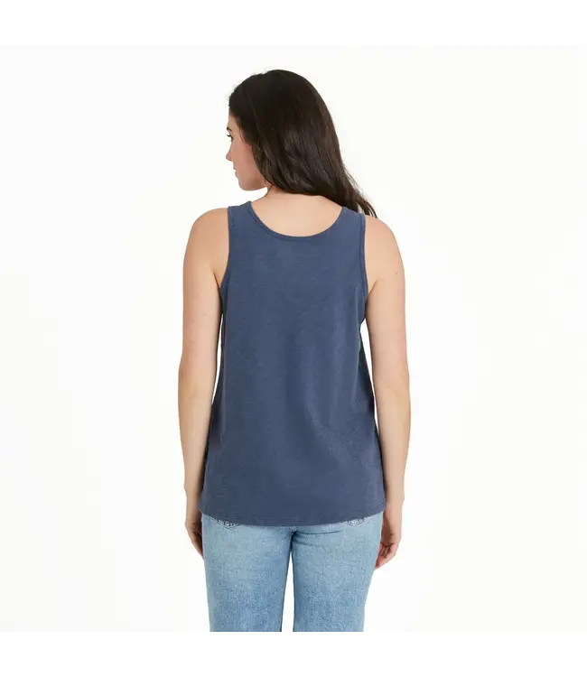 Life Is Good Womens Textured Slub Tank Flower Flag Dusty Blue