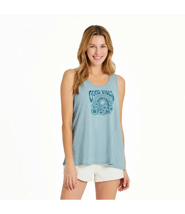 Life Is Good Womens Textured Slub Good Vibes Flowe Smokey Blue