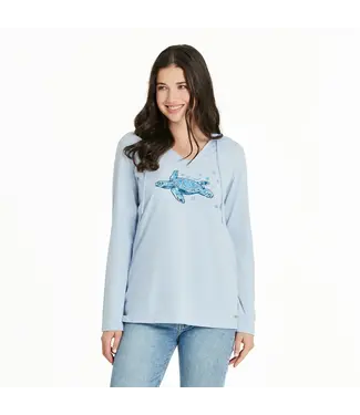 Life Is Good Womens NEW Long Sleeve Hooded Patterna Floatin Glacier Blue