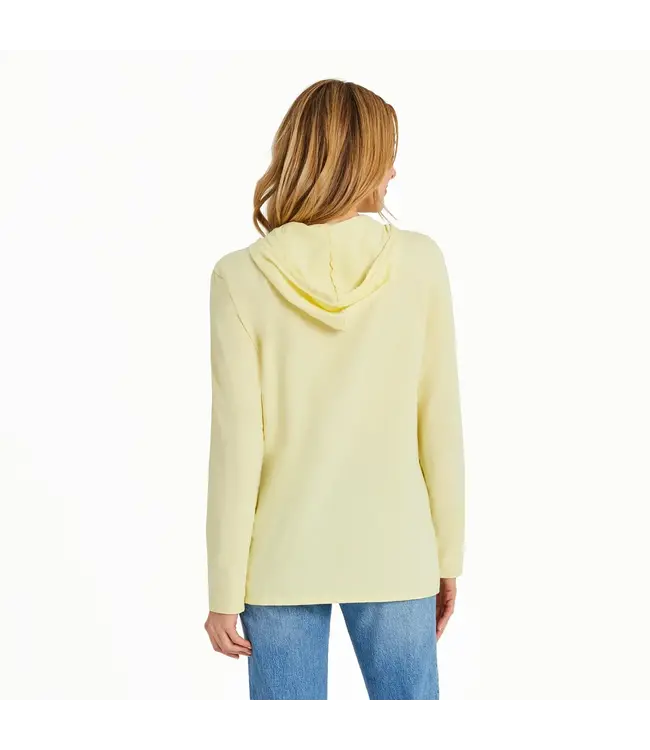 Life Is Good Womens NEW Long Sleeve Hooded Crus 3 Hibiscuses Sandy Yellow