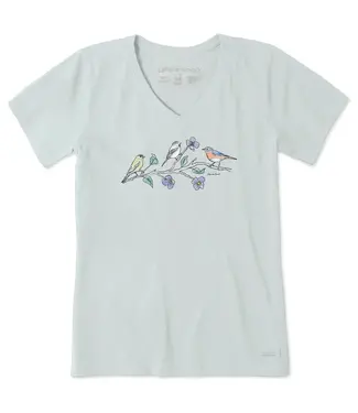 Life Is Good Womens Crusher-LITE Vee Three Birds Fog Grey