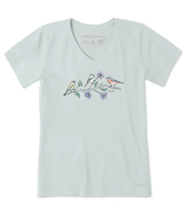 Life Is Good Womens Crusher-LITE Vee Three Birds Fog Grey
