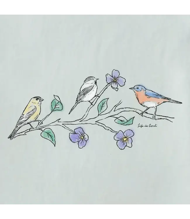 Life Is Good Womens Crusher-LITE Vee Three Birds Fog Grey