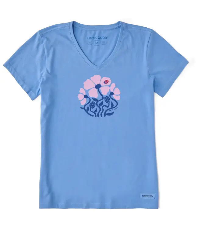 Life Is Good Womens Crusher-LITE V Ladybug Flowers Cornflower Blue