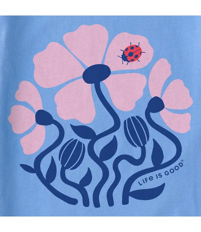Life Is Good Womens Crusher-LITE V Ladybug Flowers Cornflower Blue