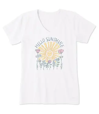 Life Is Good Womens Crusher Vee Hello Sunshine Sun Cloud White