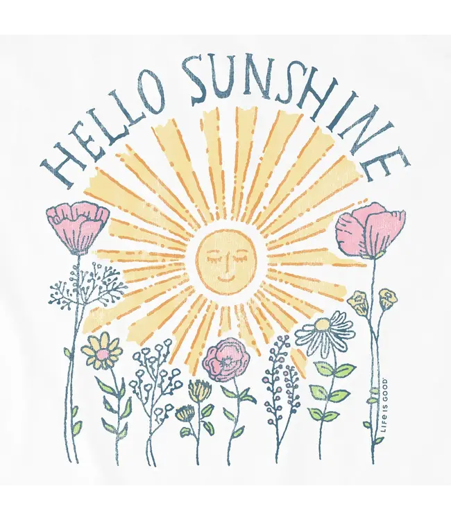 Life Is Good Womens Crusher Vee Hello Sunshine Sun Cloud White