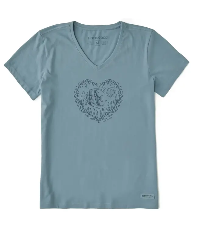 Life Is Good Womens Crusher Vee Angelfish Heart Smokey Blue