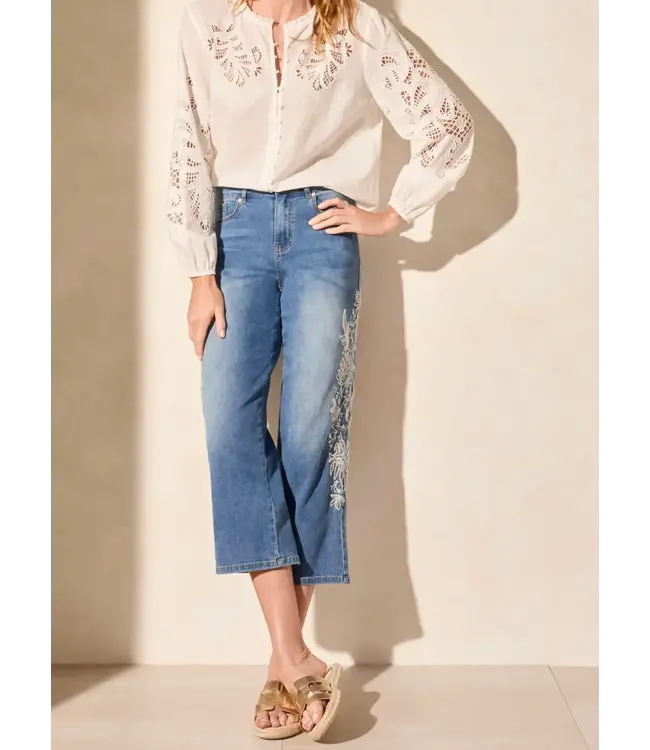 Tribal Audrey Girlfriend Crop Jeans With Embroidery