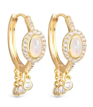 Amanda Blu CZ and Oval Opal Huggie with CZ Droplets Gold
