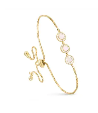 Amanda Blu CZ and Mother of Pearl Triple Circle Pull-Cord Bracelet Gold