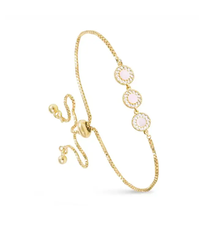 Amanda Blu CZ and Mother of Pearl Triple Circle Pull-Cord Bracelet Gold