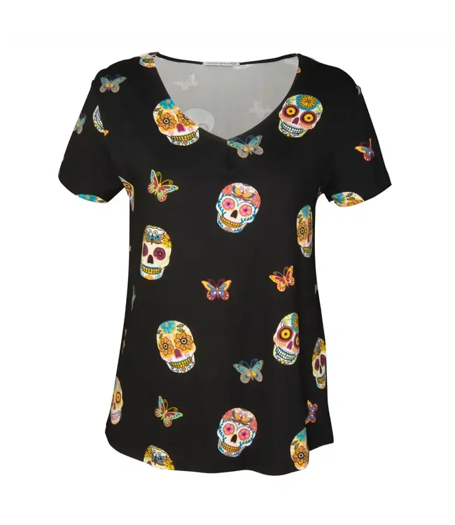 Amanda Blu Sugar Skulls V Neck Top