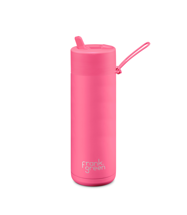 Frank Green 20oz SS Ceramic Reusable Bottle Neon Pink with Flip Straw Lid