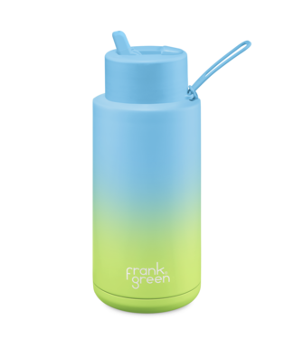 Frank Green 34oz SS Ceramic Reusable Bottle Gradient Sky Blue Pistachio Green with Flip Straw Lid Sky Blue