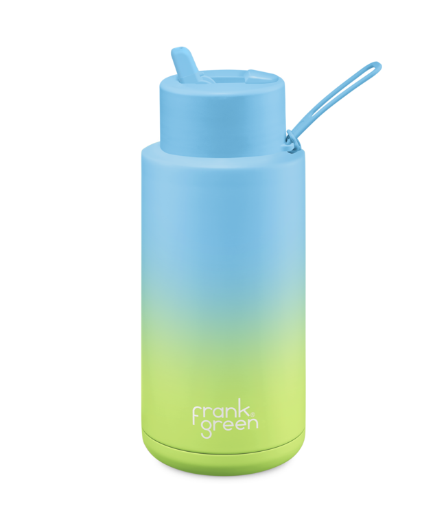Frank Green 34oz SS Ceramic Reusable Bottle Gradient Sky Blue Pistachio Green with Flip Straw Lid Sky Blue