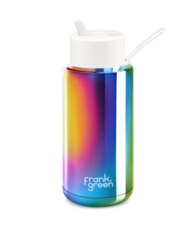 Frank Green 34oz SS Ceramic Reusable Bottle Limited Edition Rainbow with Flip Straw Lid Cloud